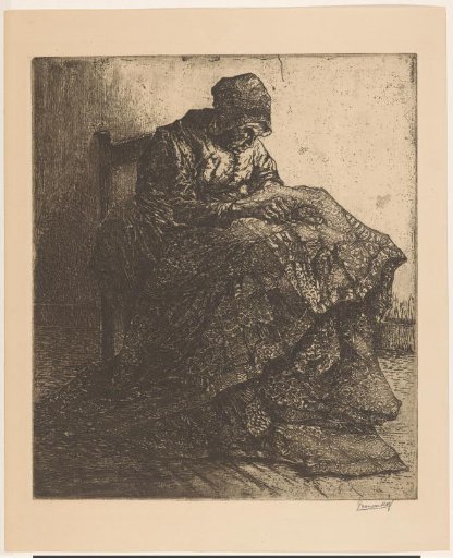 Seated peasant woman with embroidery