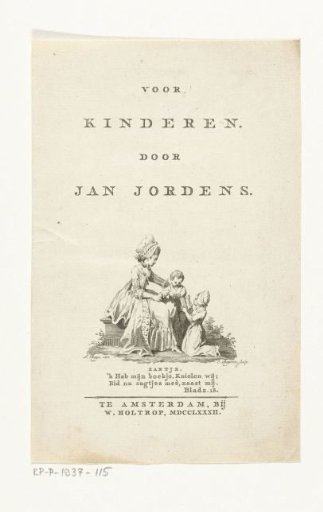 Title Page for: Jan Jordens, For Children. Amsterdam, 1782