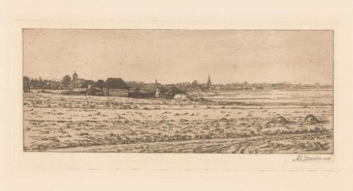 Farmhouse with barns in a flat landscape