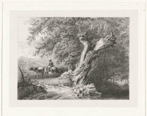 Landscape with a bare tree and shepherd