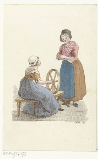 Spinning woman in conversation with a woman