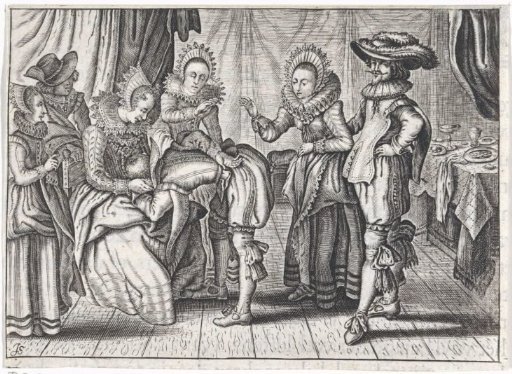 Humorous scene in a rich interior