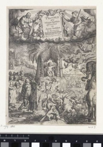 Man and animal in adoration before Cupid