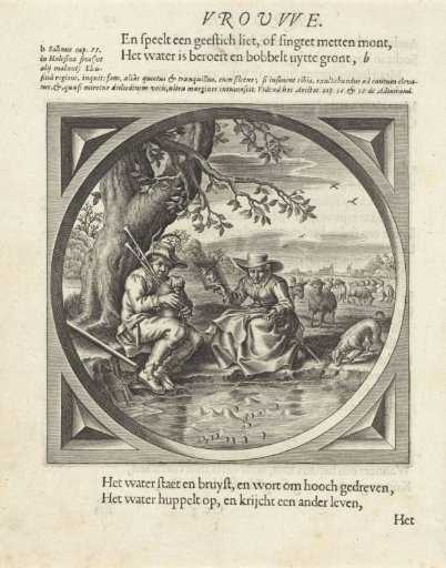 Man playing bagpipes and a woman at a waterside
