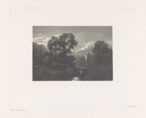 Landscape with ditch and bridge by moonlight