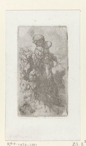 Girl with a Child in Her Arms Beside a Lamb