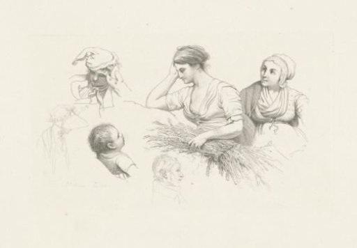 Study sheet with a woman with a bundle of sticks and figures