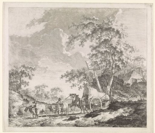 Landscape with yoked cattle and a horse drawing a cart