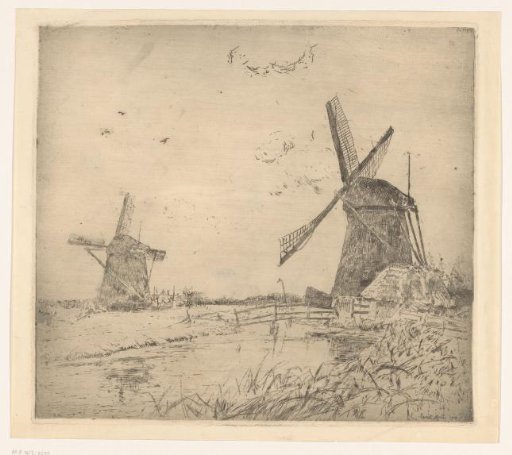River landscape with two mills