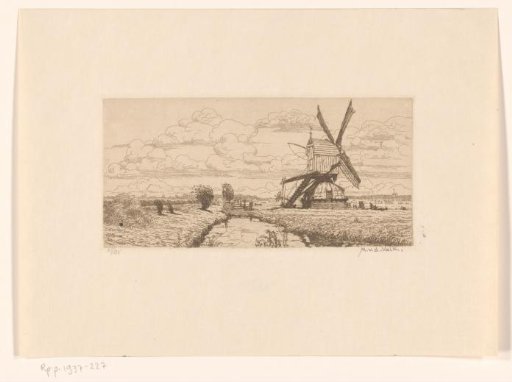 Pastoral landscape with ditch and mill