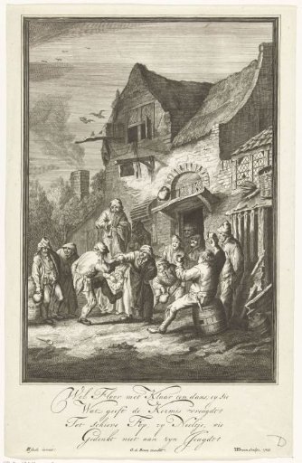 Drinking and dancing peasants in front of an inn