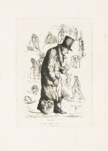 Man with a Top Hat and Sketches of People with Various Physical Disabilities