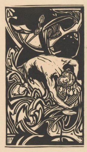 Kneeling figure among plants