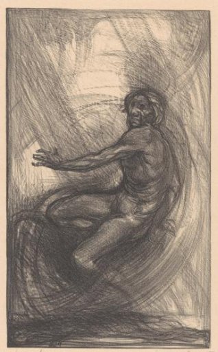 Naked man with bent knees and outstretched arm