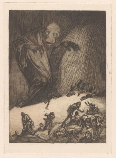 Monster with Fleeing People