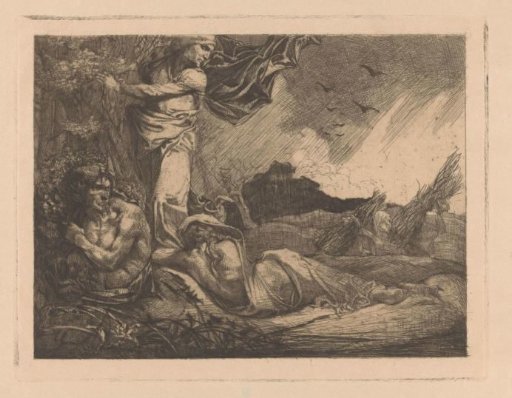 Landscape with Cornfield, Mowers, Satyr, and Female Figures