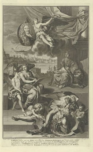 Allegory on the history of Great Britain with the portrait of Isaac de Larrey