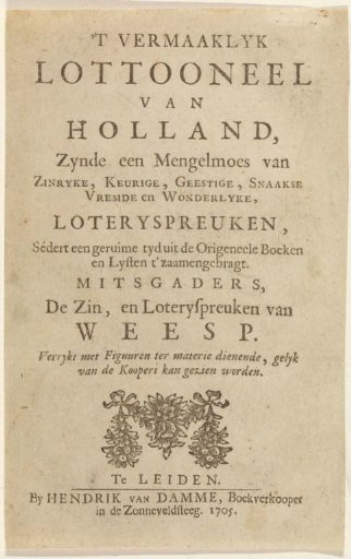 Title page for 'The Entertaining Lotto Scene of Holland', 1705