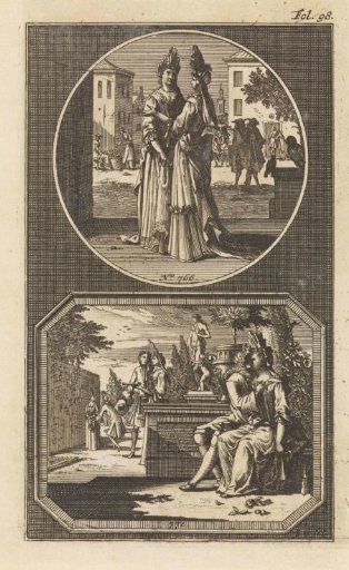 Gossiping women / courting couple
