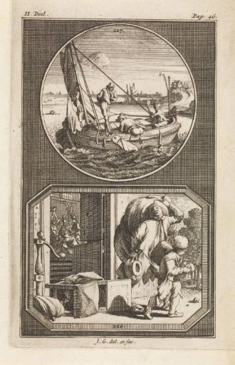 Defecation from a boat / two beggars