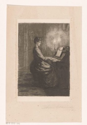 Woman Playing the Piano by Candlelight