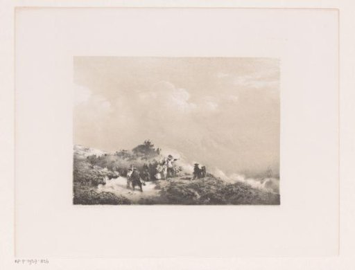 People in the dunes looking at a ship in distress
