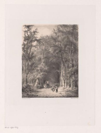 Wood gatherers and rider in the forest
