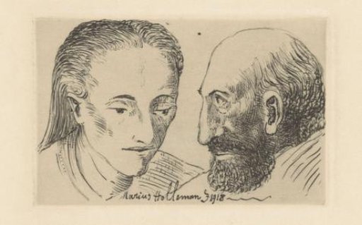Self-portrait in profile and woman