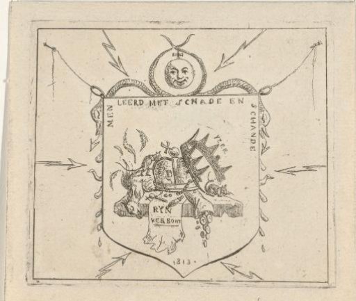 Coat of arms with broken crowns and a torn banner of the Rhine Confederation