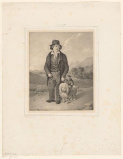 Boy with dog and monkey in landscape