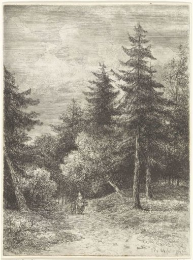 Wooded landscape with woman and child