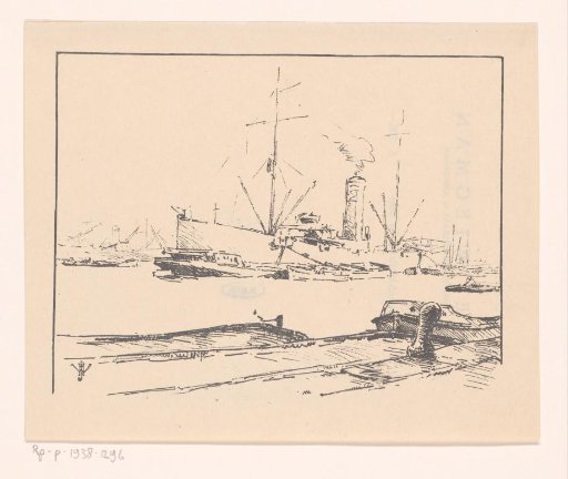 Reproduction of: View of a harbour with ships