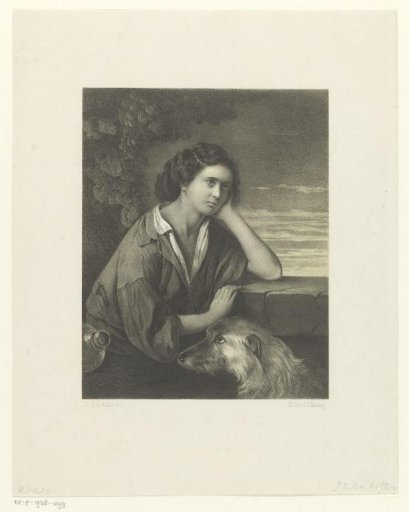 Woman with a dog in the evening twilight