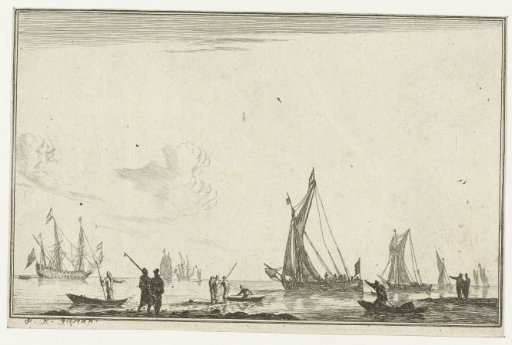 Inland water with various sailing ships