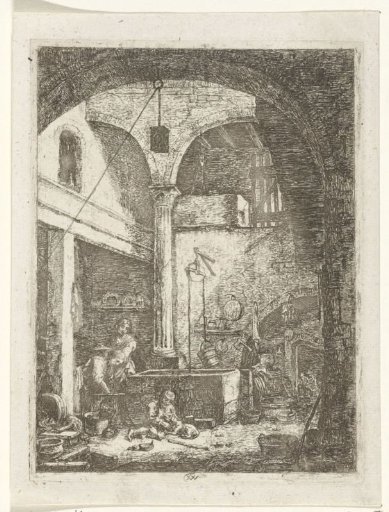 Two Women at a Well in a Courtyard