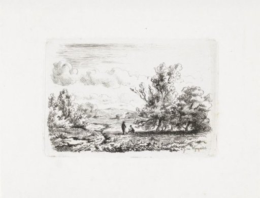 River Landscape with Two Figures under a Tree