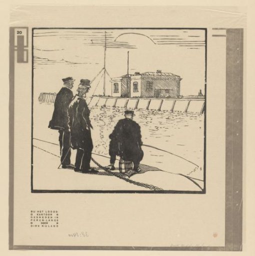 Three men with fishing rods in the harbor