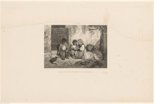 Three Children Sitting in Front of a Door