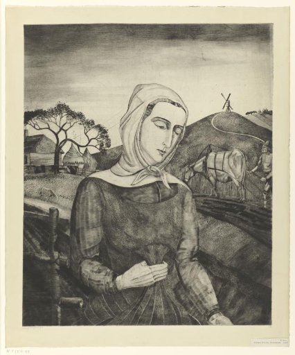 Flemish peasant woman in a hill landscape