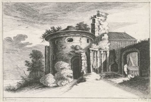 Landscape with ruin of Roman temple