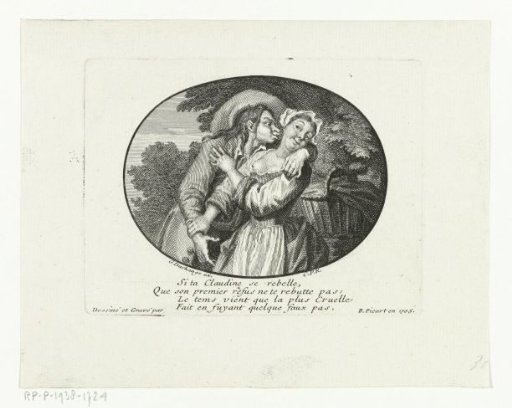 Peasant woman feigning resistance to advances of a lover