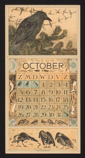 Calendar page for October 1913 with a crow and a group of departing geese