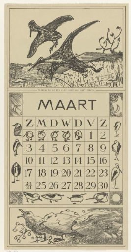 Calendar leaf March with lapwings