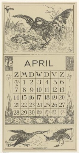 Calendar leaf April with a lapwing