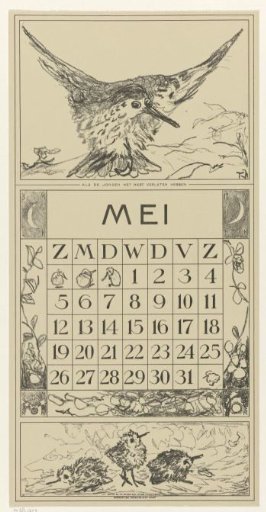 Calendar leaf May with a flying bird