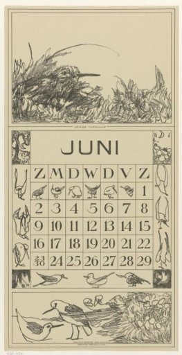 Calendar leaf June with a lapwing in the grass
