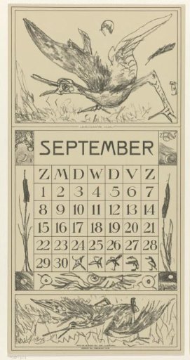 Calendar leaf September with a shot bird