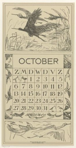 Calendar leaf October with migratory birds