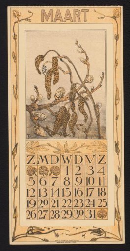 Calendar page for March 1911 with alder catkins