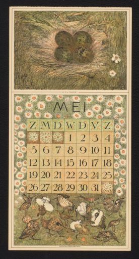 Calendar page for May 1912 with lapwing eggs and capercaillies